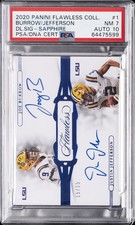 2020 FLAWLESS DUAL SIGNATURES JOE BURROW JUSTIN JEFFERSON RC /15 PSA 7 AUTO 10