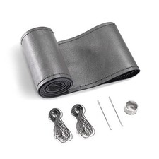 Genuine Leather Steering Wheel Cover, Stitch On Wrap, 15 Inch Steering Gray