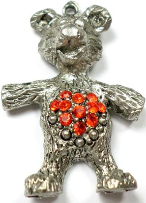 Vintage Made with Swarovski Crystal Hyacinth Orange Teddy Bear Pendant 34x22mm