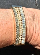 PULSERA BRAZALETE CON BISAGRAS PERLA IMITACIÓN DIAMANTES IMITACIÓN CRISTAL BAGUETTE TONO DORADO LERU