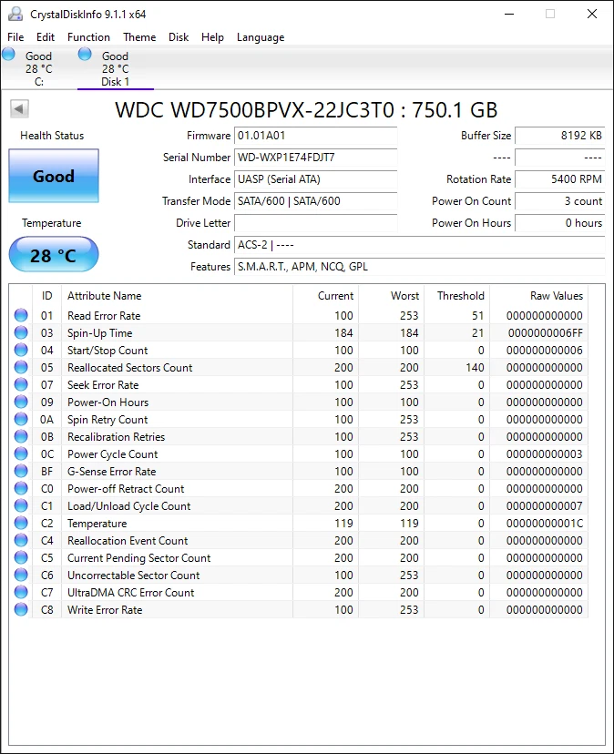 WD7500BPVX-22JC3T0 dcm: EH0T2BK sn: WXP1E7 OCT 2014 750GB 2.5" WESTERN DIGITAL - Image 2 of 4