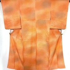 Kimono 5k2569 pure silk lined small pattern blurred orange white patterned Japan