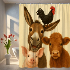 Cute Farm Animal Shower Curtain - Rustic Decor for Bathroom