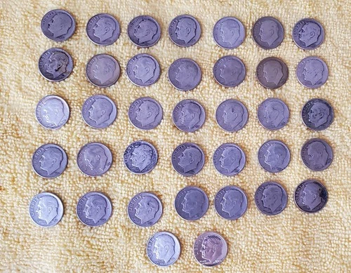 Roosevelt  Dimes 90 % Silver Lot Of 37 see list most F-EF