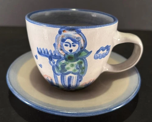M. A. HADLEY POTTERY FOLK ART "FARMER" CUP & SAUCER THE END SERIES