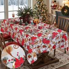 NEW Christmas Tablecloth Rectangle 60" x 84" Jacquard Fabric Spill Proof