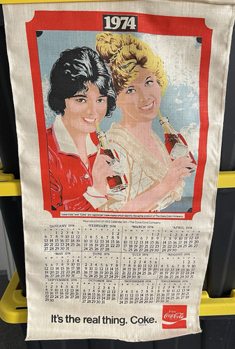 Vintage 1974 Cloth Coca-Cola Annual Calendar Advertising Art