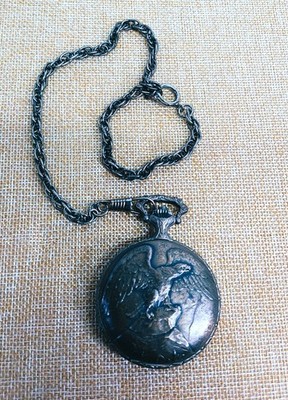 Vintage 17 Jewels Mechanical Swiss Made Bronze Toned Eagle Pocket Watch