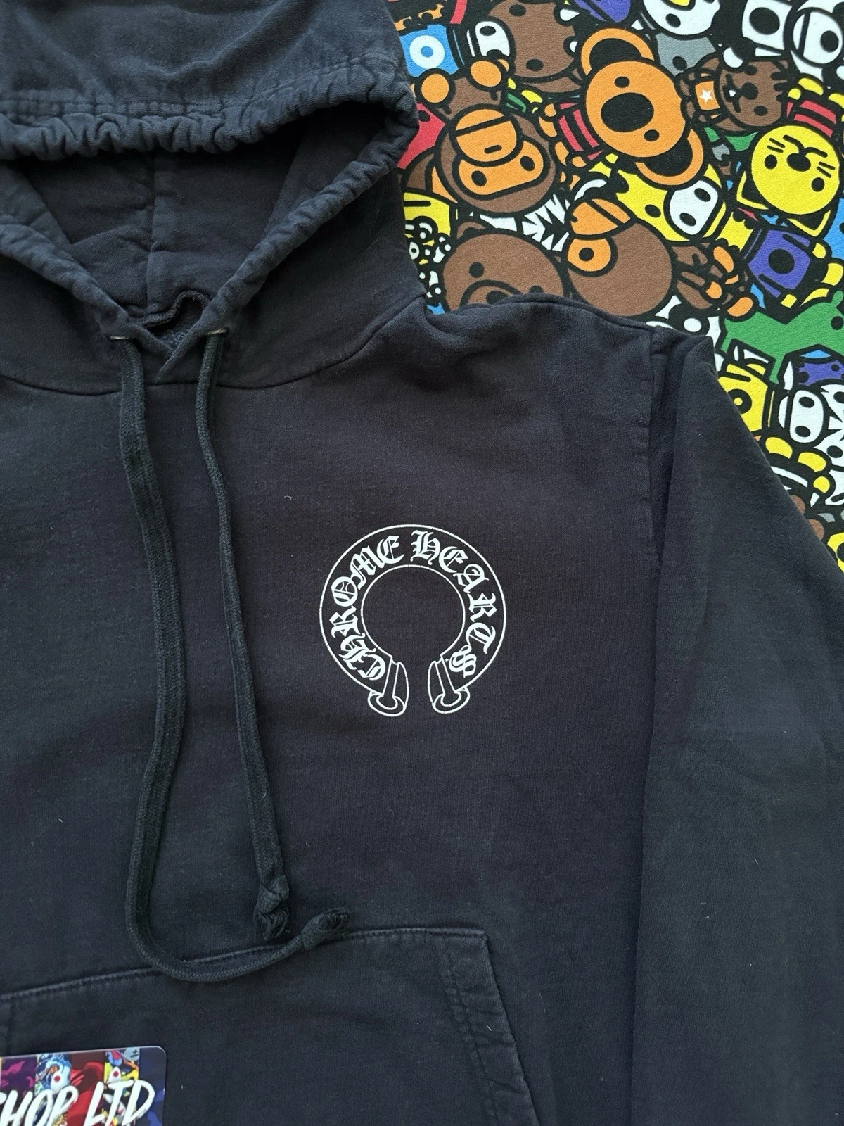 CHROME HEARTS Felpa con cappuccio pullover manica multi logo nero cuori cromati