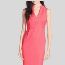 Kate Spade Gwendolyn coral V-neck textured sheath dress 10 womens sleeveless