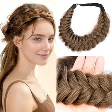 Messy Wide 2 Strands Synthetic Hair Braided Headband Hairpiece Women Claybank