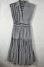 Blue/white Stripe Tiered Midi Dress Womens Small  V-neck Side Zip