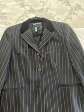Lauren Ralph Lauren Virgin Wool PinStripe Blazer Black/White Velour Collar SZ 12