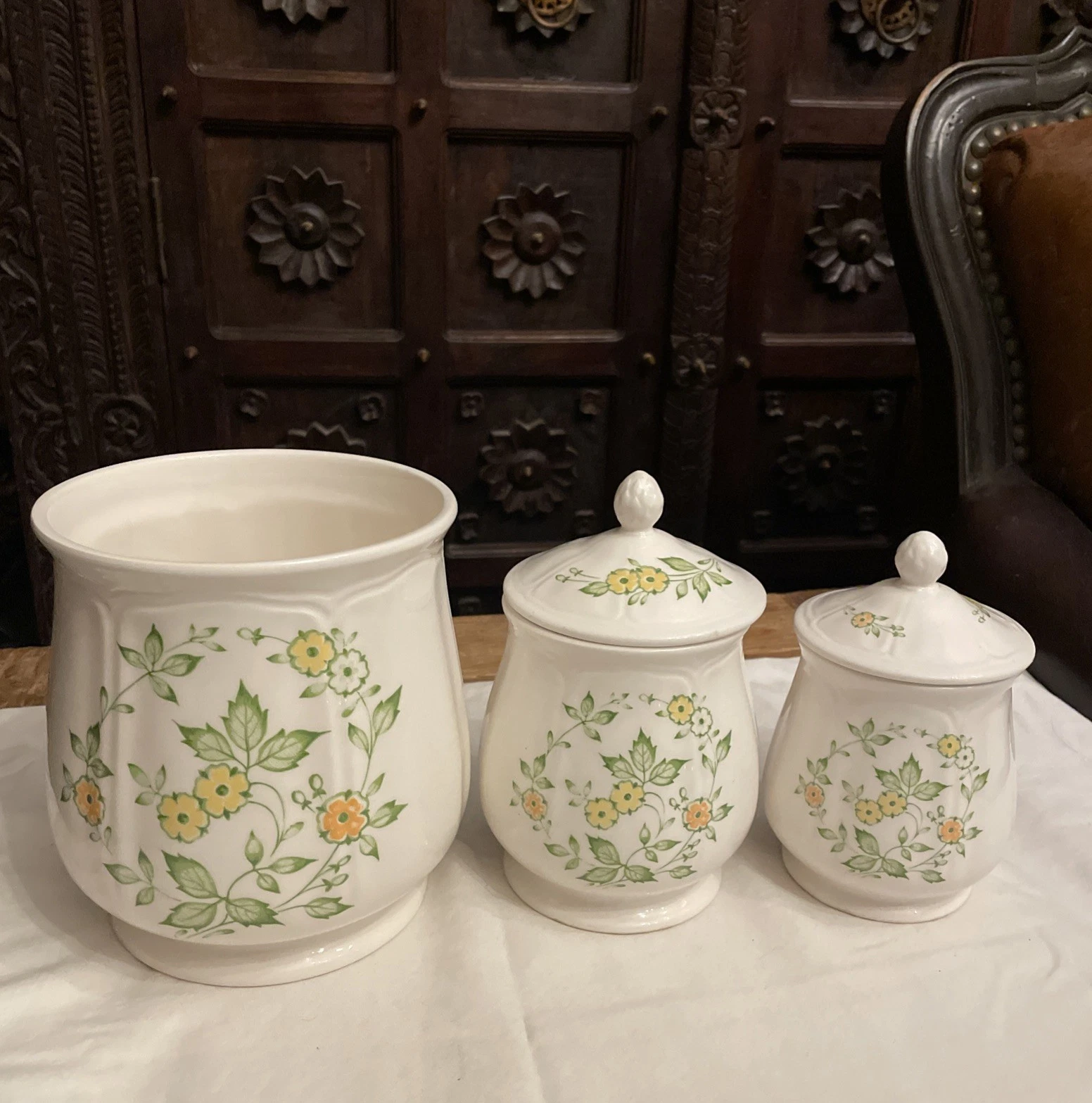 Vintage Petite Flora Sears 3 Piece Canister Set Japan