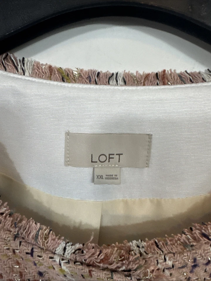 Loft Womens 2XL Multicolor Metallic Button Threading Fringed Plaid Blazer - Image 2 of 4