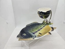 Fish Chip and Dip Bowl Platter Hand Painted Import from Japan VTG Rare 10" X 6"