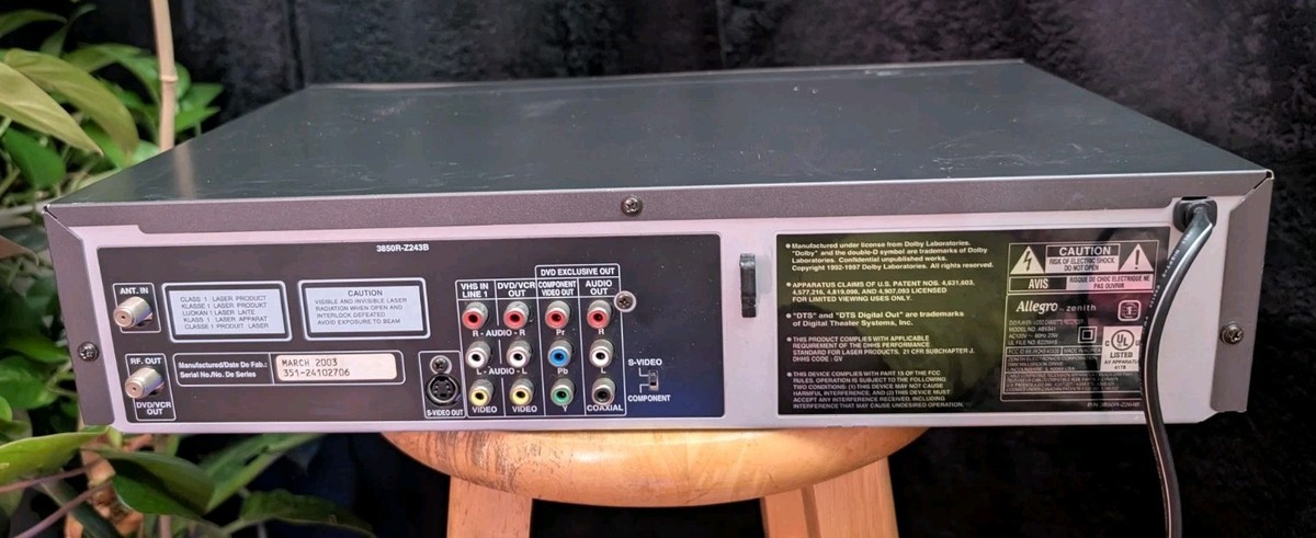 ALLEGRO BY ZENITH VCR MODEL NO. ABV341 DVD VHS COMBO TESTED