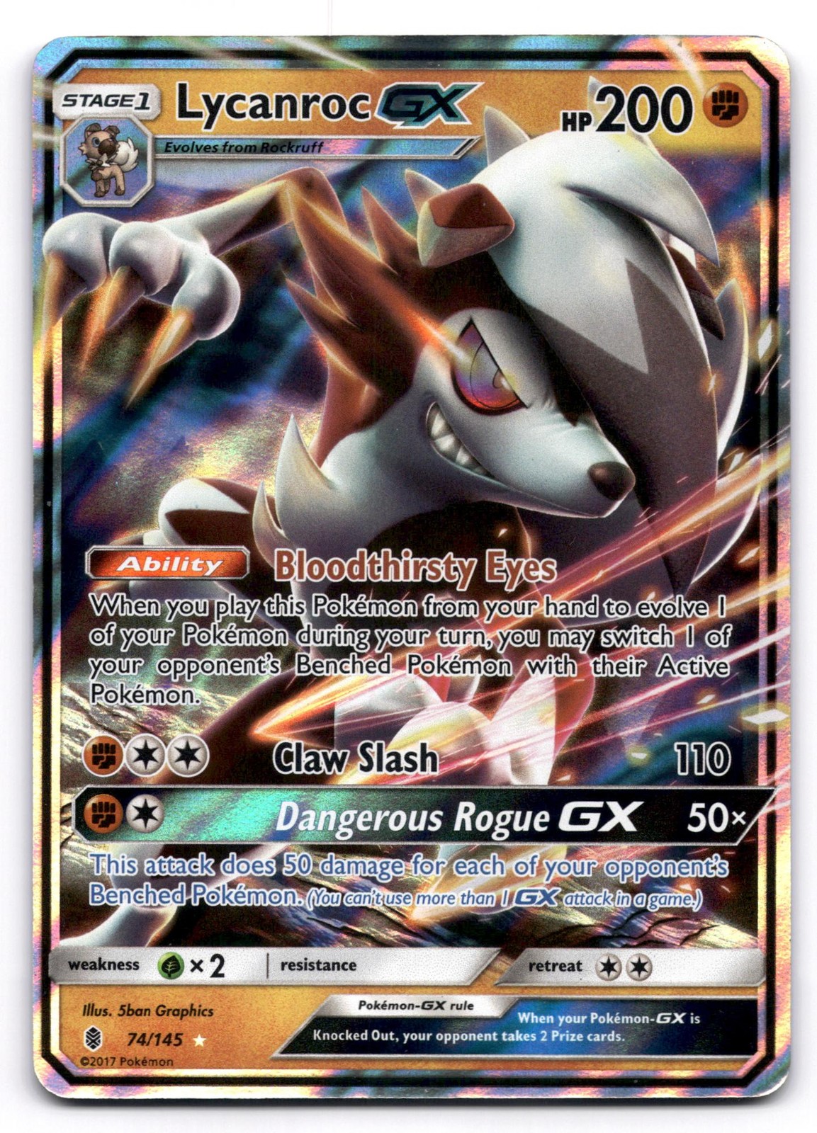 Lycanroc GX MP Guardians Rising 74/145 Pokemon TCG Holo Ultra Rare