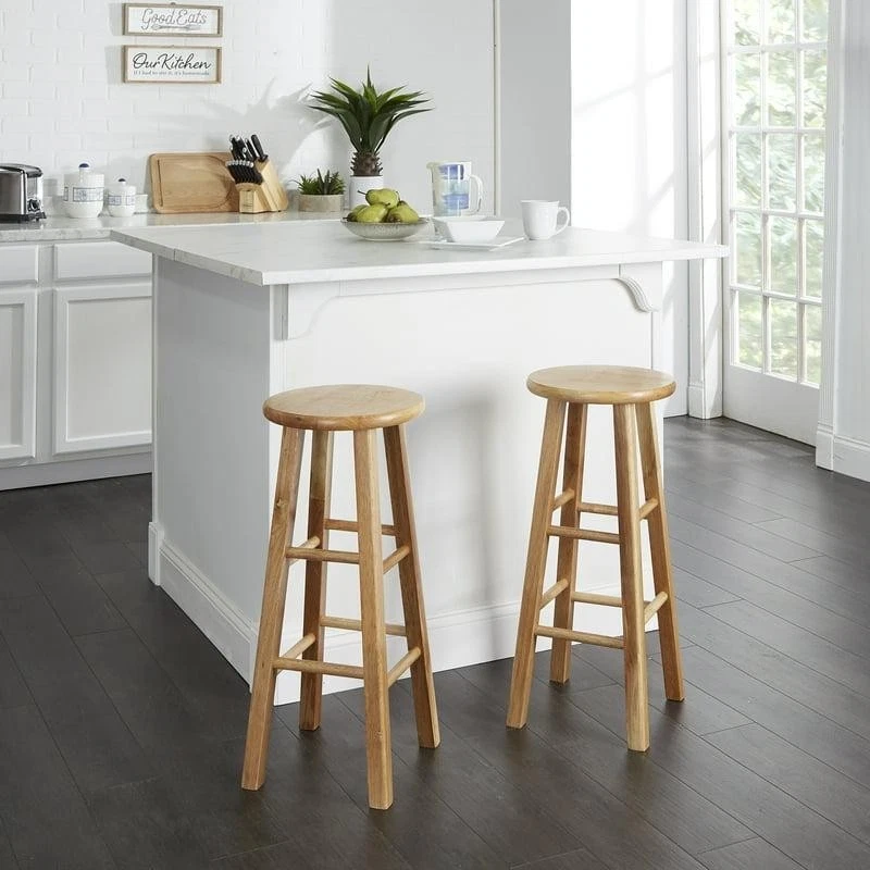 29" Natural Wood Backless Bar Stool Not Assembly Classic Look Eco-Friendly Brief - Image 3 of 4