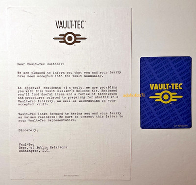 Fallout Vault-Tec Vault Dweller's Acceptance Letter + BONUS CARD