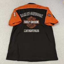 Vintage HARLEY DAVIDSON Shop Shirt Mechanic Style Button Up Sewn Patches Mens M