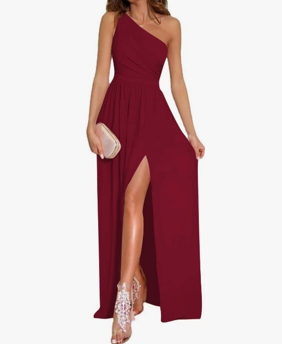 red one shoulder high low dress One Shoulder Plum Chiffon High-low Prom Party Dress
