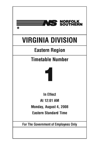 Norfolk Southern 2008-09 Virginia Div Fahrplan & Track Chart PDF Seiten auf DVD - Bild 2 von 10