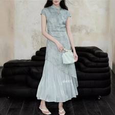 Womens Chinese Style Floral Stand Collar Short Sleeves Cheongsam Qipao Dress