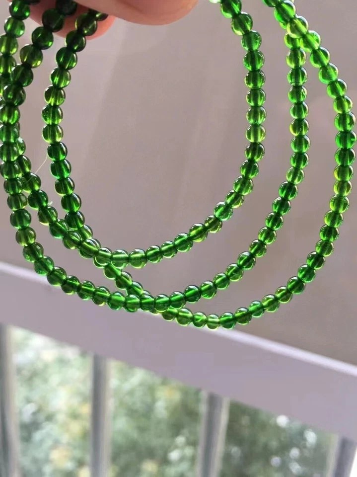 Genuine Natural Green Diopside Gemstone Round Beads Bracelet 3.5mm 3P - Image 2 of 4