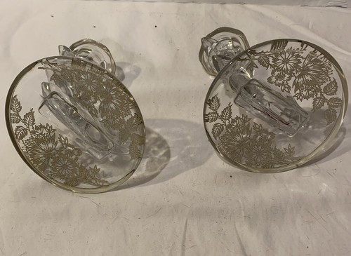 Set Of Fostoria Single-Light Candle Holders With Silver Bouquet Silver Overlay - Picture 5 of 6