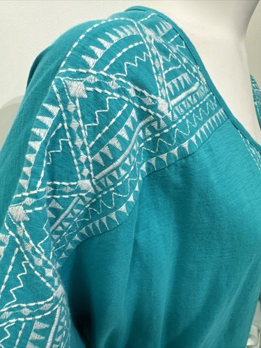 NWT Catherines Women's Blue Scoop Neck Diamond Embroidery Short Sleeve Sz 3X - Picture 6 of 13