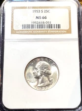 1953-S Washington Quarter NGC MS66 Blast White New Slab Below Greysheet! CHRC