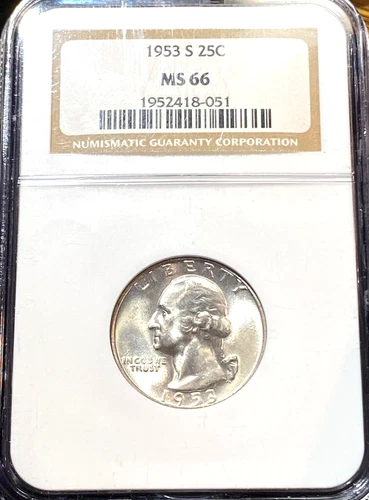 1953-S Washington Quarter NGC MS66 Blast White New Slab Below Greysheet! CHRC