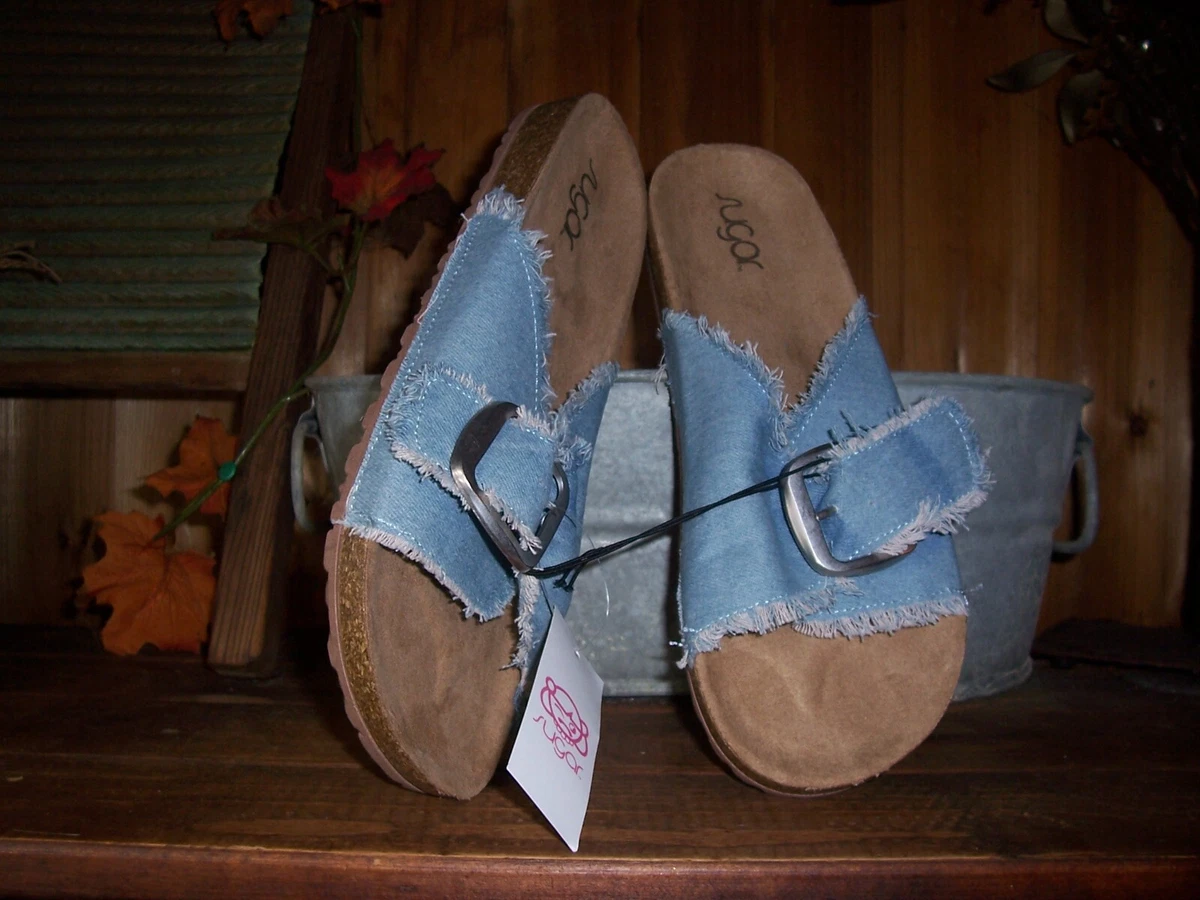 SUGAR LADIES DENIM SANDALS SHOES SKIZE 6M BUCKLE DESIGN CORK SOLE