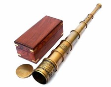 BRASS ANTIQUE VINTAGE 20"VICTORIAN MARINE TELESCOPE WITH WOODEN BOX SPYGLASS