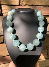 Huge Aquamarine Bead Necklace Artisan Handcrafted