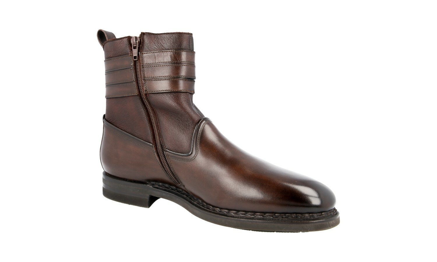 SANTONI Leather RABBIT FUR Velatura Ankle Boots Shoes Goodyear - 8.5 42.5 image 7