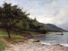 SHORE OF LAKE GENEVA by G. Courbet Tile Mural Kitchen Backsplash Ceramic 10x8