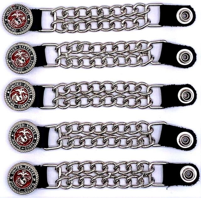 5 MARINE CORPS MILITARY VET DBL CHAIN MOTORCYCLE BIKER VEST EXTENDERS