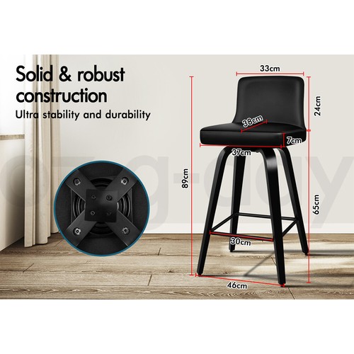 ALFORDSON 2x Swivel Bar Stools Bailey Kitchen Wooden Dining Chair ALL BLACK - Picture 10 of 12
