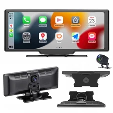 Portable Wireless Carplay 10" Car Stereo Touch Screen Dash Rear Camera Bluetooth