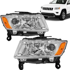 L+R For 2014-2016 Jeep Grand Cherokee Projector Headlights Chrome Amber Headlamp