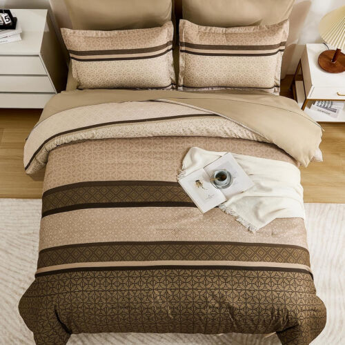 WONGS 7 PZ Set Trapuntino Queen King Size, Letto a Righe Marrone in Borsa Trapuntino - Foto 4 di 8