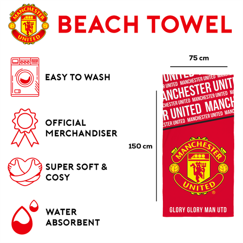 Manchester United FC Shield Football Crest Cotton Towel Red Yellow Pool Beach - Picture 2 of 5