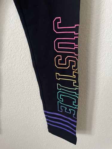 Justice Black Rainbow Ombre Striped High Waist Full Length Leggings Size 10 - Picture 4 of 5
