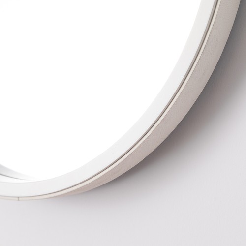 Leather Strap Wooden Wall Mirror/Round Hanging Mirror ( White , 50 dia )-M31W - Picture 5 of 8