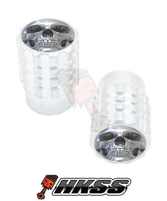 2 Silver Billet Aluminum Knurled Tire Air Valve Stem Caps - CHROME SKULL SF 33Z