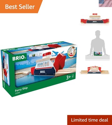 Interactive 3-Piece Wooden Toy Train Set - World Ferry Ship with Light & Sound