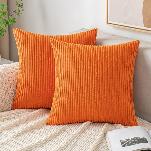 Emema Kissenbezug Kordsamt Dekorative Sofakissen 45X45Cm Orange-image