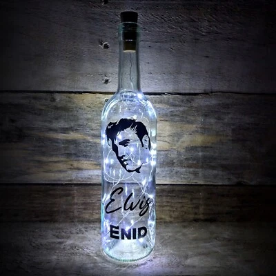 BESPOKEGIFTSBYDARRENHAYWARD Elvis Presley Wine Bottle Light Up LED Personalised Optional With Name